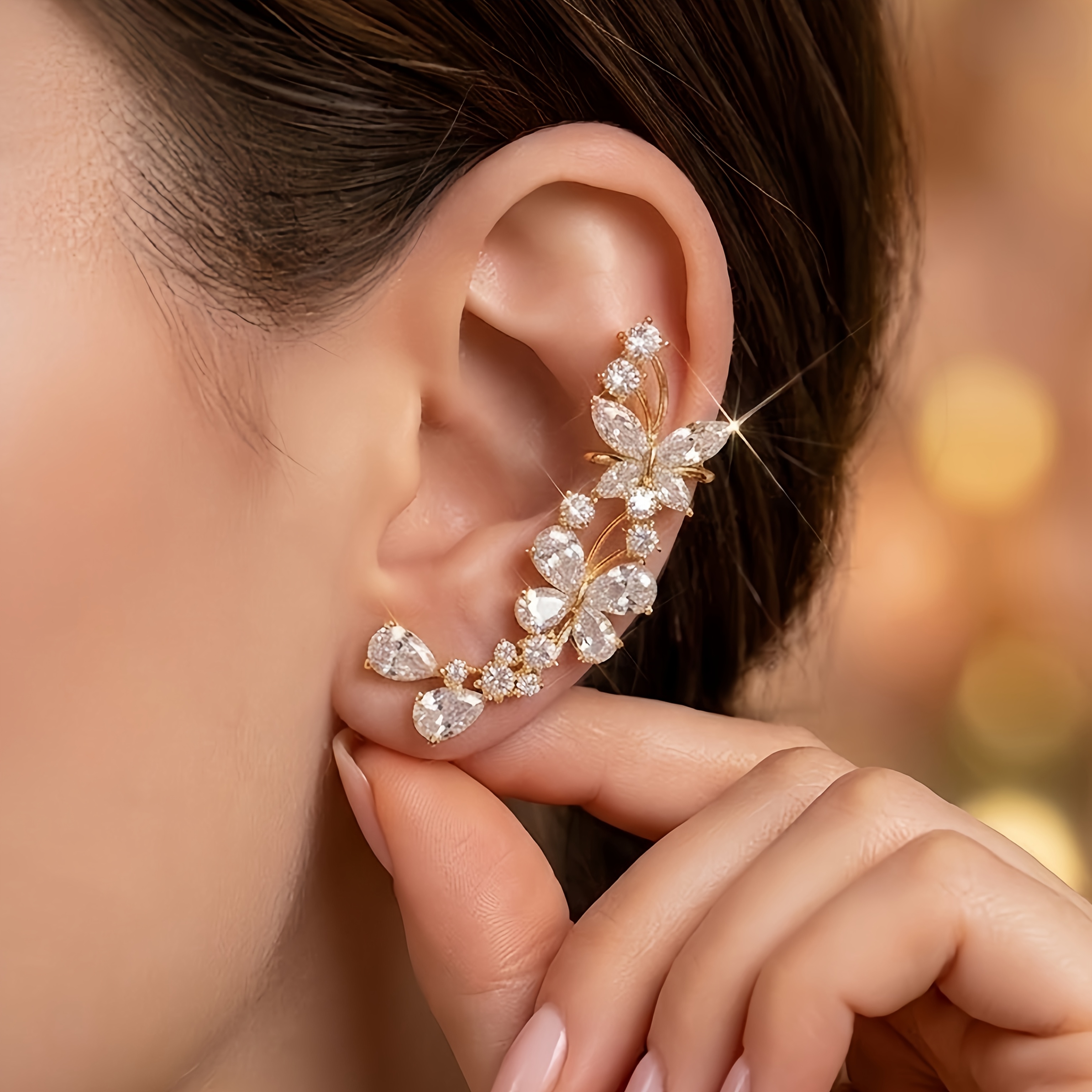 Elegant Butterfly Ear Clip Stud with Synthetic Zirconia, Fashionable